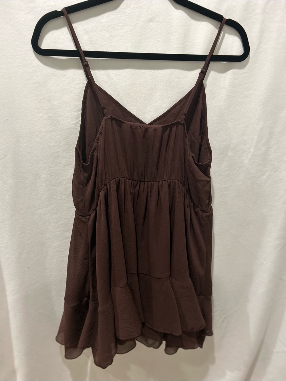 Commense Brown Tiered Ruffle Chiffon Mini Dress with Liner and Overlay Cape - Picture 11 of 12